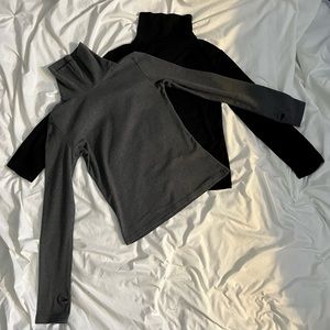 2 pcs Women’s High Neck Long Sleeve Pullover Top black& gray